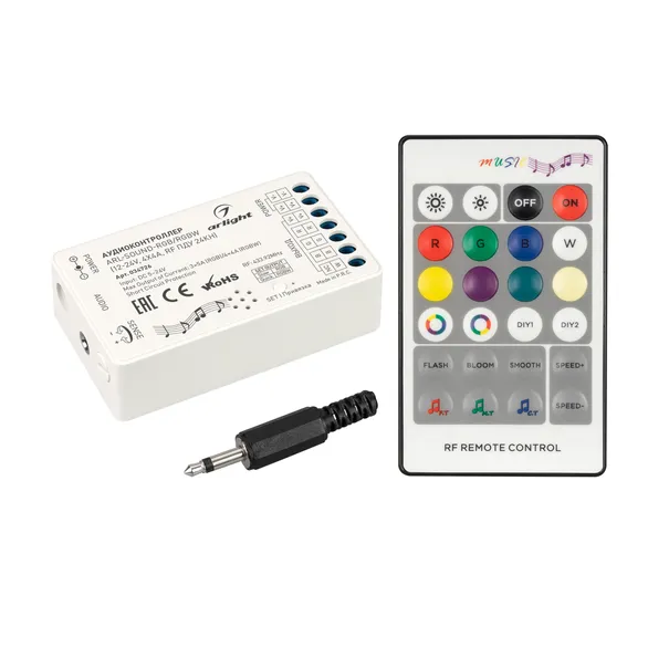 Аудиоконтроллер ARL-SOUND-RGB/RGBW (12-24V, 4x4A, RF ПДУ 24кн) (Arlight, IP20 Пластик, 3 года)