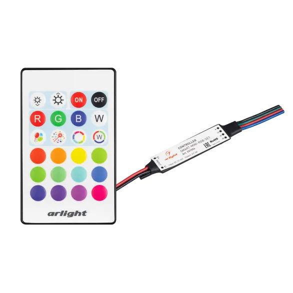 Контроллер SMART-MINI-RGB-SET (12-24V, 3x1.5A, ПДУ 24кн, IR) (Arlight, IP20 Пластик, 5 лет)
