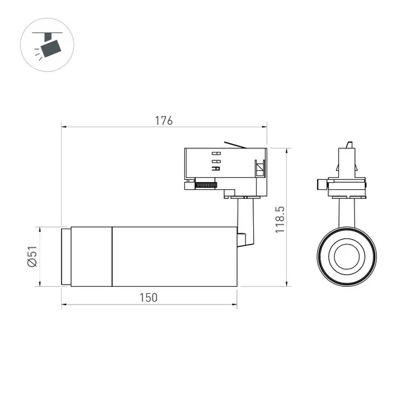 Светильник LGD-GESTIA-TRACK-4TR-R51-10W Day4000 (BK-NI, 25-50 deg, 230V) (Arlight, IP20 Металл, 5 лет)