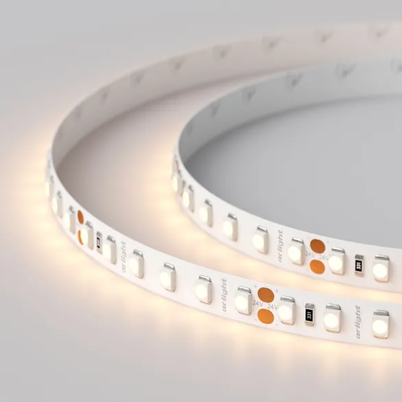 Светодиодная лента RT 2-5000 24V Warm2700 2x (3528, 600 LED, LUX) (Arlight, 9.6 Вт/м, IP20)