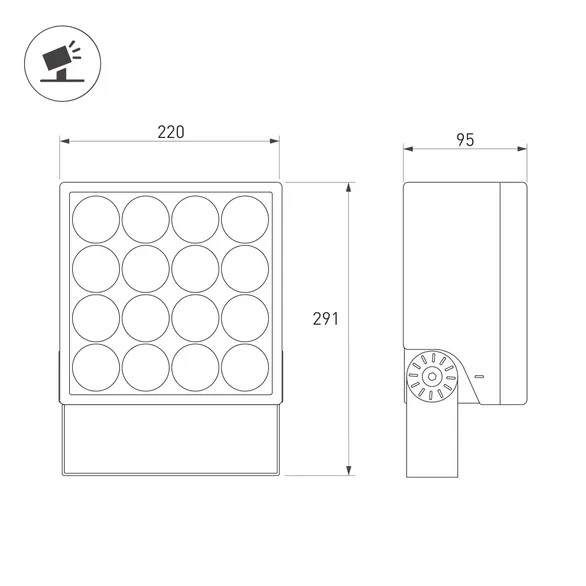 Светильник ALT-BLOCK-S220x220-50W Warm3000 (GR, 36 deg, 230V) (Arlight, IP66 Металл, 3 года)