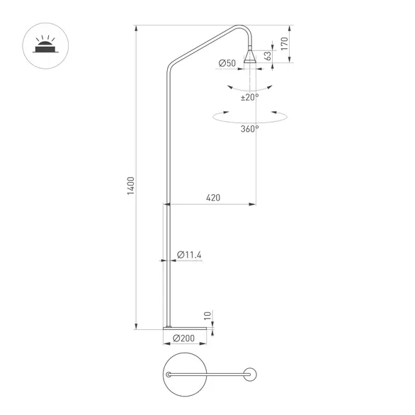 Светильник SP-RINAR-FLOOR-5W Warm3000 (BK, 36 deg, 230V)  (Arlight, IP20 Металл, 5 лет)