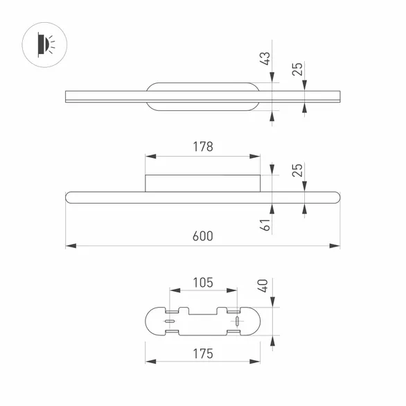 Светильник SP-TENERO-S600x45-13W Warm3000 (BK, 120 deg, 230V) (Arlight, IP54 Металл, 3 года)