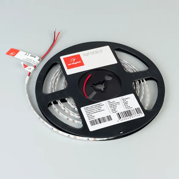 Светодиодная лента RT-A120-5mm 12V Red (9.6 W/m, IP20, 2835, 5m) (Arlight, 9.6 Вт/м, IP20)