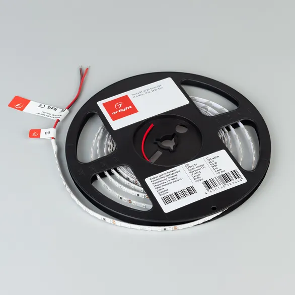 Светодиодная лента RT-A120-5mm 24V Green (9.6 W/m, IP20, 2835, 5m) (Arlight, узкая)