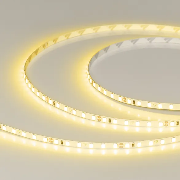Светодиодная лента RT-A120-5mm 24V Yellow (9.6 W/m, IP20, 2835, 5m) (Arlight, узкая)