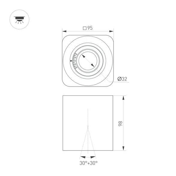 Светильник SP-ACENTO-S95x95-10W Warm3000 (BK, 20-45 deg, 230V) (Arlight, IP20 Металл, 5 лет)