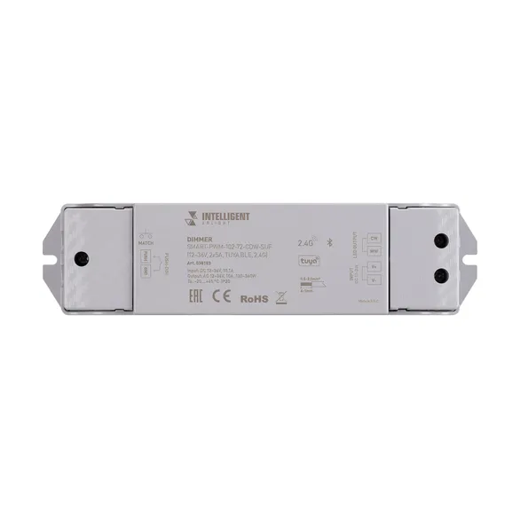 INTELLIGENT ARLIGHT Диммер SMART-PWM-102-72-CDW-SUF (12-36V, 2x5A, TUYA BLE, 2.4G) (IARL, IP20 Пластик, 5 лет)