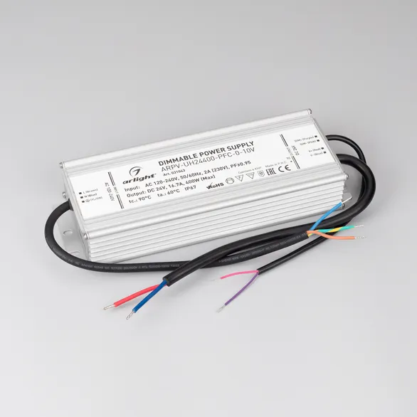 Блок питания ARPV-UH24400-PFC-0-10V (24V, 16.7A, 400W) (Arlight, IP67 Металл, 7 лет)