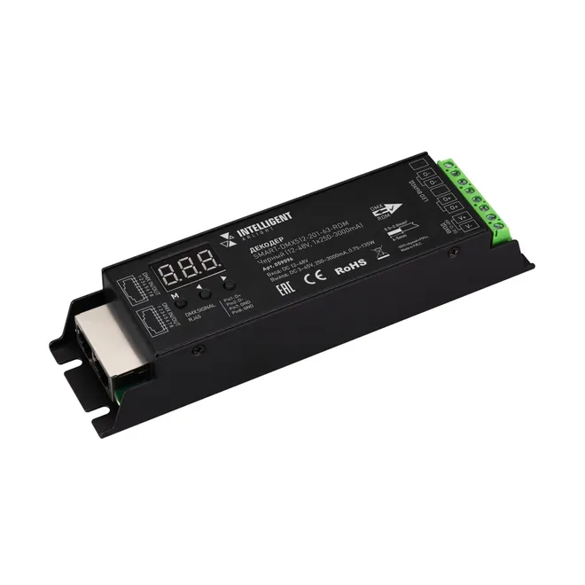 INTELLIGENT ARLIGHT Декодер SMART-DMX512-201-63-RDM Черный (12-48V, 1х250-3000mA) (IARL, IP20 Металл, 5 лет)