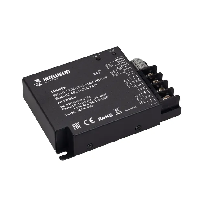 INTELLIGENT ARLIGHT Диммер SMART-PWM-101-73-DIM-PD-SUF Black (12-48V, 1x20A, 2.4G) (IARL, IP20 Металл, 5 лет)