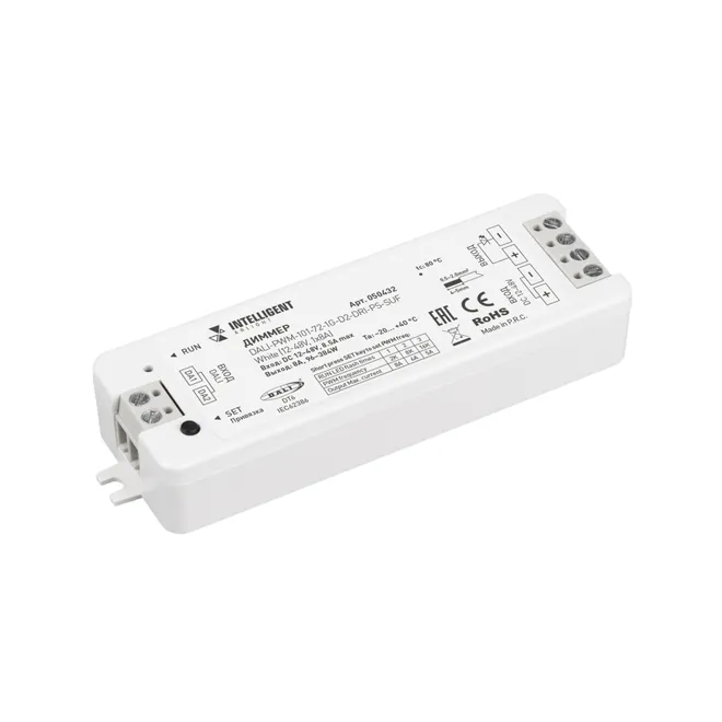 INTELLIGENT ARLIGHT Диммер DALI-PWM-101-72-1G-D2-DRI-PS-SUF White (12-48V, 1x8A) (IARL, IP20 Пластик, 5 лет)