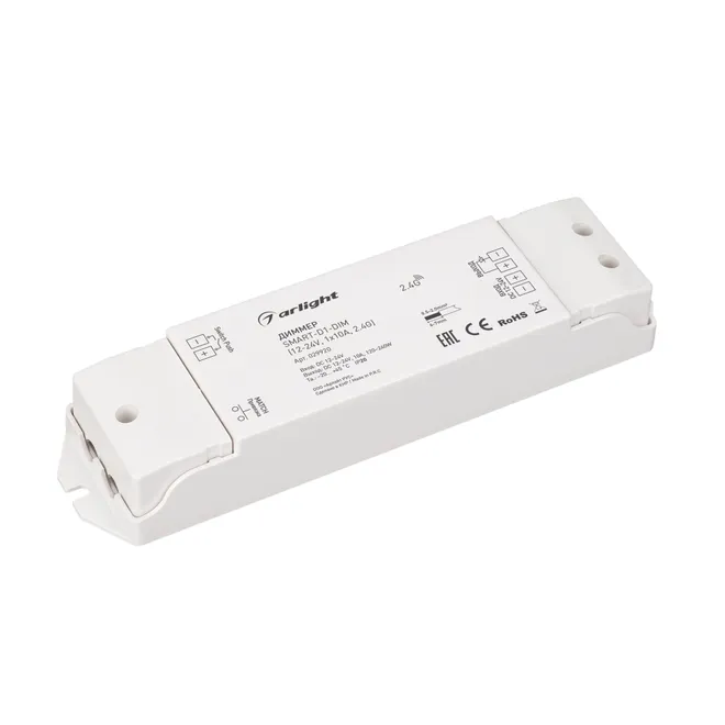 Диммер SMART-D1-DIM (12-24V, 1x10A, 2.4G) (Arlight, IP20 Пластик, 5 лет)