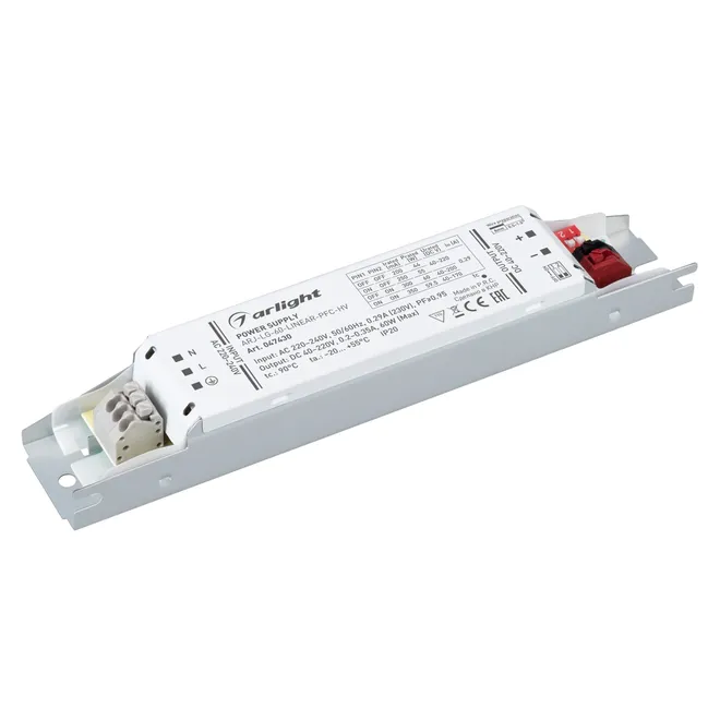 Блок питания ARJ-LG-60-LINEAR-PFC-HV (60W, 40-220V, 0.2-0.35A) (Arlight, IP20 Металл, 5 лет)