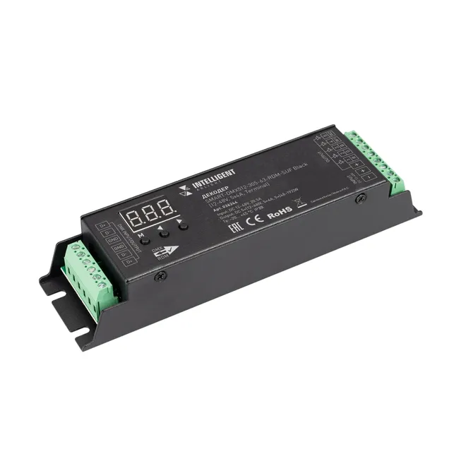 INTELLIGENT ARLIGHT Декодер SMART-DMX512-305-63-RDM-SUF Black (12-48V, 5x4A, Terminal) (IARL, IP20 Металл, 5 лет)