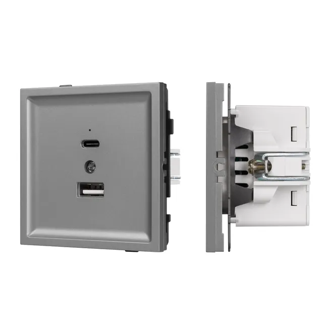 Механизм USB розетки SCT-TENDO-MUAC-PL-GR (5V, 3A, QC3) (Arlight, -)