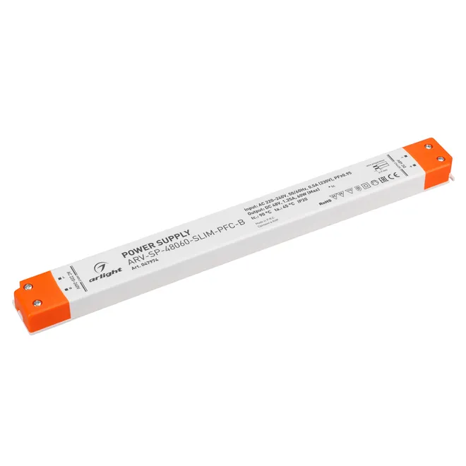 Блок питания ARV-SP-48060-SLIM-PFC-B (48V, 1.25A, 60W) (Arlight, IP20 Пластик, 5 лет)