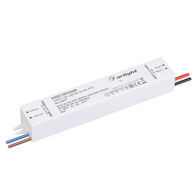 Блок питания ARPV-SP-48100-SLIM-PFC (48V, 2A, 96W) (Arlight, IP65 Пластик, 5 лет)
