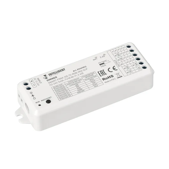INTELLIGENT ARLIGHT Диммер SMART-PWM-105-72-RGB-MIX-SUF (12-24V, 5x3A, TUYA Wi-Fi, 2.4G) (IARL, IP20 Пластик, 5 лет)