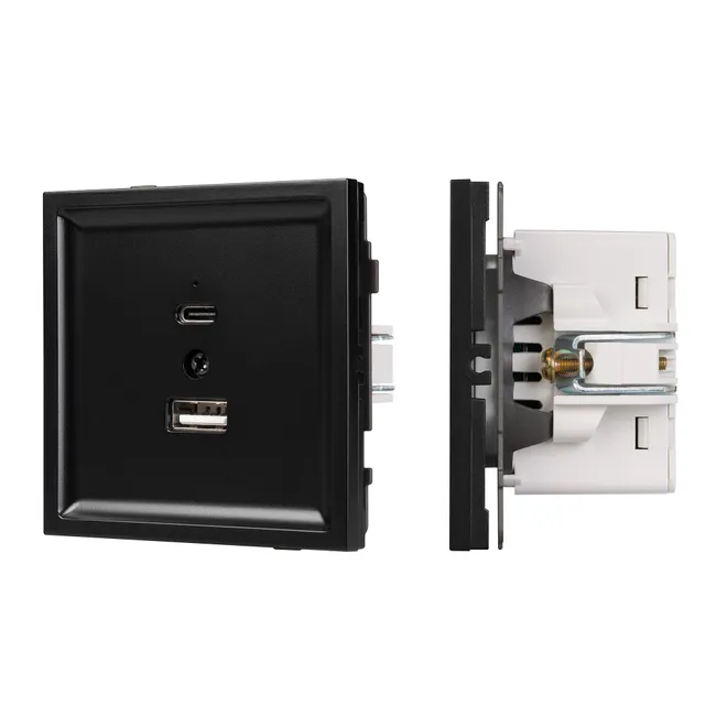 Механизм USB розетки SCT-TENDO-MUAC-PL-BK (5V, 3A, QC3) (Arlight, -)