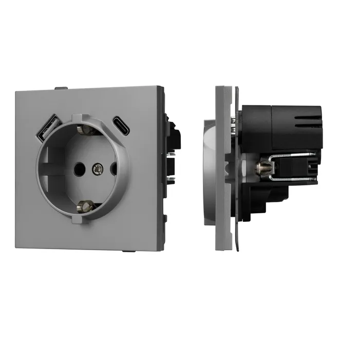 Механизм розетки с USB зарядкой SCT-TENDO-MUAC-PL-GR (230V, 16A) (Arlight, -)