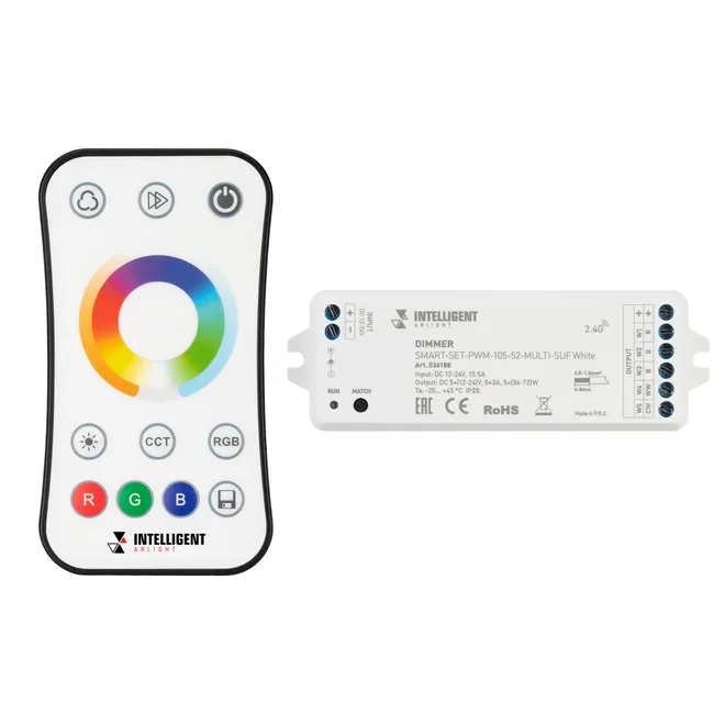 INTELLIGENT ARLIGHT Диммер SMART-SET-PWM-105-52-MULTI-SUF White (12-24V, 5x3A, ПДУ RING 10кн, 2.4G) (IARL, Контроллер)
