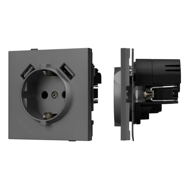 Механизм розетки с USB зарядкой SCT-TENDO-MUAA-SFPL-GR (230V, 16A) (Arlight, -)