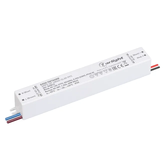 Блок питания ARPV-SP-48060-SLIM-PFC (48V, 1.25A, 60W) (Arlight, IP65 Пластик, 5 лет)