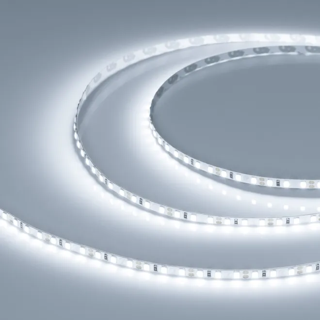 Светодиодная лента RT-A120-5mm 12V White6000 (9.6 W/m, IP20, 2835, 5m) (Arlight, 9.6 Вт/м, IP20)