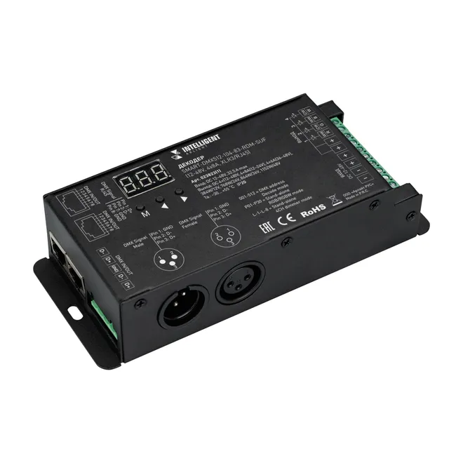 INTELLIGENT ARLIGHT Декодер SMART-DMX512-104-83-RDM-SUF (12-48V, 4x8A, XLR3/RJ45) (IARL, IP20 Металл, 5 лет)