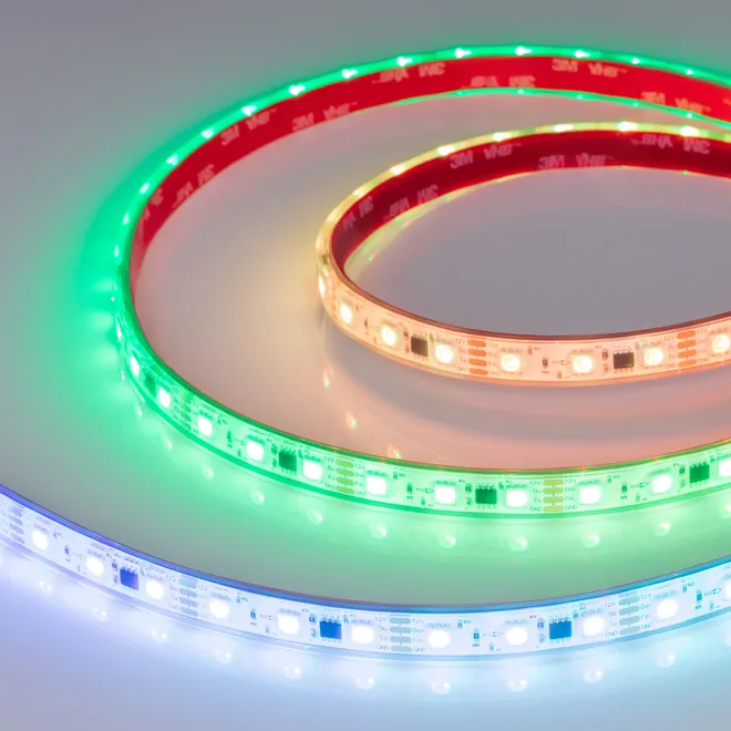 Светодиодная лента герметичная SPI-PS-B60-12mm 12V RGB-PX3-BPT (12 W/m, IP67, 5060, 5m) (Arlight, бегущий огонь)