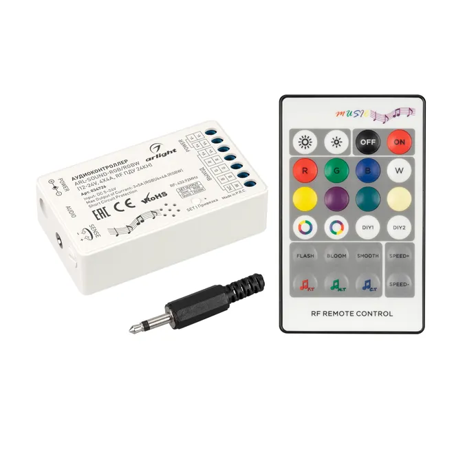 Аудиоконтроллер ARL-SOUND-RGB/RGBW (12-24V, 4x4A, RF ПДУ 24кн) (Arlight, IP20 Пластик, 3 года)